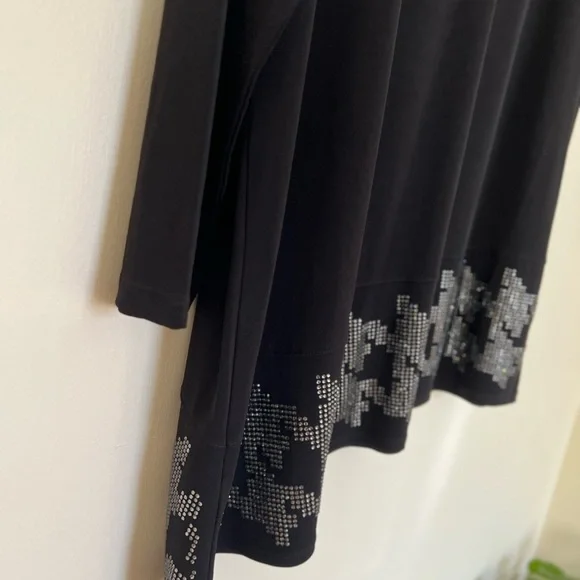 Susan Graver Artisan Womens Top Black 1X Asymmetrical Rhinestone Casual Shimmer - Picture 12 of 16